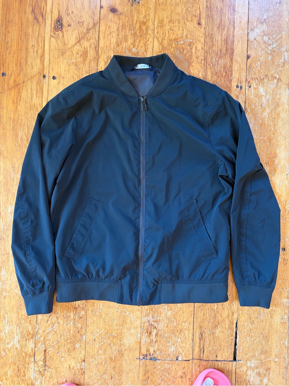 Zara Men's Black Bomber Jacket - Classic Lightweight Zip Front